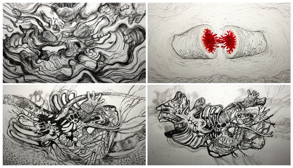 Beyogmos, Mai Nguyen-Long 2014, HDV digital stills, stop animation, 05:11:00, charcoal drawing: Mai Nguyen-Long; Animation editor: Stuart Horstman; Music: "Diem Xua" by Trinh Cong Son, sung by Khanh Ly.