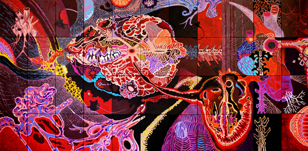 Mis/alignment, Mai Nguyen-Long 2013, acrylic paint on 44 canvas boards, 163 x 336cm